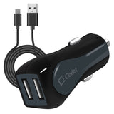 PUSBC3E - Cellet High Powered 3 Amp / 15W  DUAL USB Type-C Car Charger Adapter for Samsung Galaxy S8, Samsung Galaxy S8 Plus,  OnePlus 5, Google Pixel, Google Pixel XL, LG G6  (Type C Straight 4ft Cable Included)