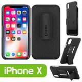 HLIPHX- Shell Holster Kickstand Case with Spring Belt Clip for Apple iPhone X – Black – by Cellet