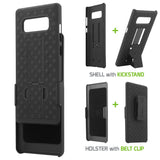 HLSAMN8 - Shell Holster Kickstand Case with Spring Belt Clip for Samsung Galaxy Note 8 – Black – by Cellet