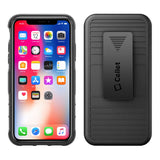 HLIPHXRING - Shell Holster Kickstand Case with Spring Belt Clip for Apple iPhone Xs & X – Black – by Cellet