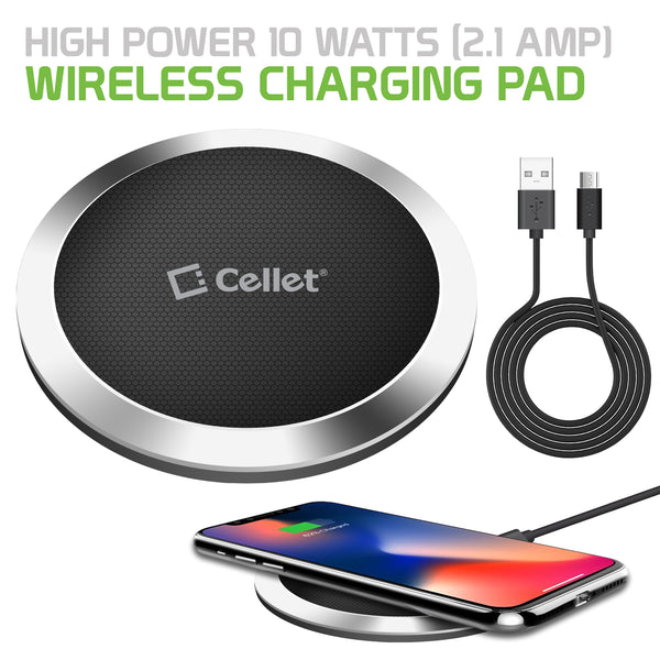 QI500 - Wireless Charging Pad, High Power 10 Watts (2.1 Amp) Ultra-Slim Wireless Charging Pad for Samsung Galaxy S9/S9 Plus, S8/S8 Plus, Galaxy Note 8, Apple iPhone X, 8/8 Plus and All Wireless (Qi) Enabled Devices by Cellet - Grey