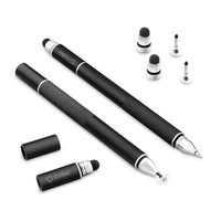 PENDISCBK - 3 in 1 Stylus Pen (Ballpoint Pen, Precision Clear Disc Pen, Capacitive Stylus Pen), 2 Stylus Pens with Replacement Tips for Apple iPads, iPhones, Tablets, Androids and More by Cellet - Black