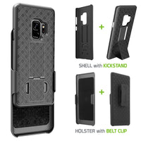 HLSAMS9 - Shell Holster Kickstand Case with Spring Belt Clip for Samsung Galaxy S9 – Black – by Cellet