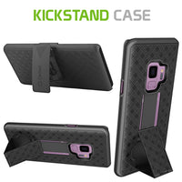 HLSAMS9 - Shell Holster Kickstand Case with Spring Belt Clip for Samsung Galaxy S9 – Black – by Cellet