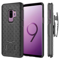 HLSAMS9P - Shell Holster Kickstand Case with Spring Belt Clip for Samsung Galaxy S9 Plus – Black – by Cellet