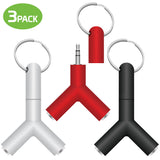 CNY23 - 3 Pack Key Chain Aux Audio Sound Splitter 3.5mm Male to Dual 3.5mm Female Adapter
