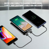 QI1000BK -Wireless Portable Charger 10000 mAh Power Bank, Built in USB/USB C/Micro USB Ports
