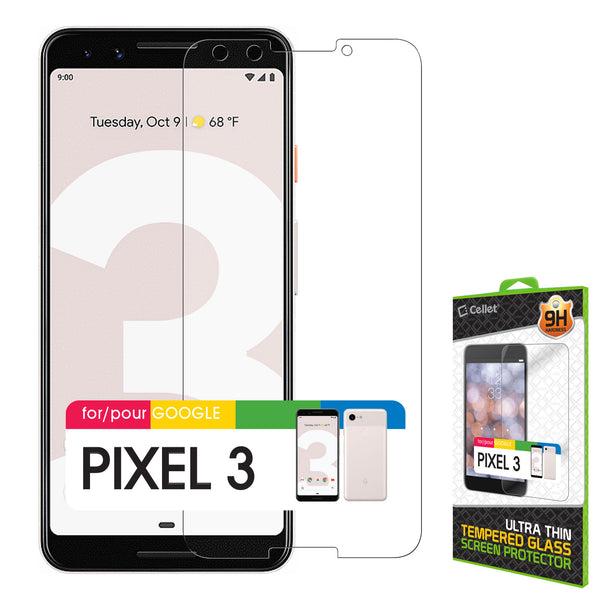 SGGOOPK3 - Google Pixel 3 Tempered Glass Screen Protector, Cellet 0.3mm Premium Tempered Glass Screen Protector for Google Pixel 3 (9H Hardness)