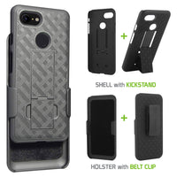 HLGOOPX3- Belt Clip Holster & Shell Case with Kickstand Heavy Duty Protection - Google Pixel 3