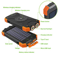 BMA10000OR -Solar Power Bank 10000mAh Universal Charging Pad Dual USB/Type C Micro USB Input -Orange