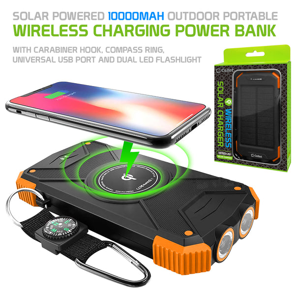 BMA10000OR -Solar Power Bank 10000mAh Universal Charging Pad Dual USB/Type C Micro USB Input -Orange