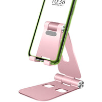 PHALURG - Rose Gold Desktop Phone Stand Smartphone Holder Mount, Durable Easy Folding.