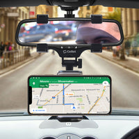 PHMIR2FA -  Cellet Rear-view Mirror Mount, Universal Car Rear-view Mirror Mount with 360 Degree Rotating Cradle and Adjustable Brackets Compatible to Apple iPhone 13/12/11/XS Max, X/XR/XS, 8/8 Plus, 7/7 Plus and Samsung Galaxy Note 10/10 Plus