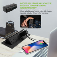 TCU2000 -  Universal Pocket Size Power Adapter, Worldwide All-in-One Mini Power Adapter with Dual USB Ports compatible to iPads, Tablets, Cameras, Laptops, Power banks, smartphones and other devices