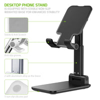 PH60BK - Folding Desktop Smartphone and Tablet Stand, - Black