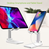PH60WT - Adjustable Desktop Smartphone and Tablet Stand, Foldable Heavy Duty Adjustable Phone Stand with Non-Slip Rubberized Grips and Weighted Base Compatible to Smartphones, Tablets, iPads and Nintendo Switch – White