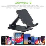 PHTAB60BK - Tablet Desktop Stand, Foldable Heavy Duty Adjustable Smartphone and Tablet Stand with Non-Slip Rubberized Grips and Weighted Base Compatible to Smartphones, Tablets, iPads and Nintendo Switch – Black
