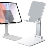 PHTAB60WT - Tablet Desktop Stand, Foldable Heavy Duty Adjustable Smartphone and Tablet Stand with Non-Slip Rubberized Grips and Weighted Base Compatible to Smartphones, Tablets, iPads and Nintendo Switch – White
