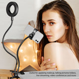 RINGLIGHT-Selfie Ring Light with Phone holder, USB Powered LED Ring Light and Phone Holder with 3 Lighting Modes, Adjustable Brightness and Flexible Gooseneck Arms for Live streaming, Video conferences, Filming, Pictures Compatible to iPhones and Androids
