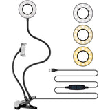 RINGLIGHT-Selfie Ring Light with Phone holder, USB Powered LED Ring Light and Phone Holder with 3 Lighting Modes, Adjustable Brightness and Flexible Gooseneck Arms for Live streaming, Video conferences, Filming, Pictures Compatible to iPhones and Androids
