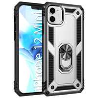 CCIPH12IFSL - Cellet Heavy Duty iPhone 12 Mini Combo Case, Shockproof Case with Built in Ring, Kickstand and Magnet for Car Mounts Compatible to Apple iPhone 12 Mini – Silver