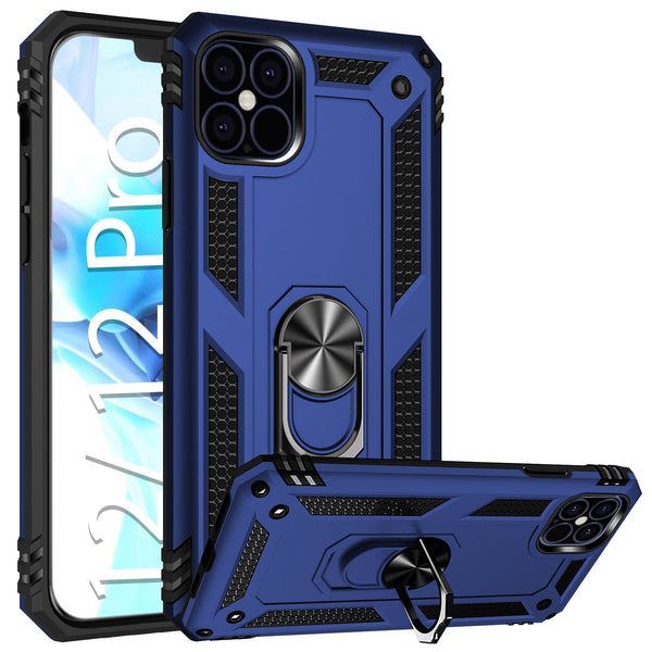 CCIPH12PIFBL - Cellet Heavy Duty iPhone 12 / 12 Pro Combo Case, Shockproof Case with Built in Ring, Kickstand and Magnet for Car Mounts Compatible to Apple iPhone 12 / 12 Pro – Blue