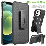 HLIPH12MINI - iPhone 12 Holster, Shell Holster Kickstand Case with Spring Belt Clip for Apple iPhone 12 Mini – Black – by Cellet