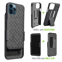 HLIPH12PM - iPhone 12 Pro Max Holster, Shell Holster Kickstand Case with Spring Belt Clip for Apple iPhone 12 Pro Max – Black – by Cellet