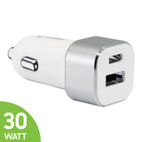 PC30WWT - Dual USB Car Charger, Universal High Power 30 Watt Dual (USB A & USB C) Port Car Charger by Cellet - White