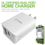 TC180WT - UL Certified Dual Port Home Charger, 18 Watt USB-A and Type-C Home Charger (Cable Sold Separately) Compatible to Samsung Galaxy S21, S21 Plus, S21 Ultra, Tablets, iPads and More – White