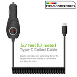 PC3000 - High Powered 15 Watt (3 Amp) Type-C Coiled Cable (5.7 ft.) Car Charger by Cellet - Black