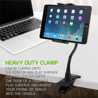 PH500 - Tablet/Smartphone Clip Holder, Tablet/iPad & Smartphone Desktop Mount with Heavy Duty Clip, Adjustable Gooseneck and 360 Degree Rotation Compatible to iPhone 12 Pro Max, 12 Pro, Galaxy S21, S21 Plus, iPad Pro, iPad Mini Nintendo Switch and More