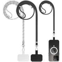 STLANY02 ~ 2-Pack Phone Lanyard, Universal Phone Lanyard with Adjustable Nylon Straps and Durable Tether Pads Compatible to iPhone 12 Pro Max, 12 Pro, 12, Samsung Galaxy S21, S21 Plus, S21 Ultra and More - Black and White