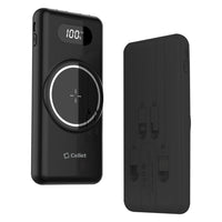 QIMS1000 - Wireless Portable Charger, Magnetic 10000mAh Portable Power Bank with Wireless Charging Pad, Smart Digital Display Screen and Built in Lightning, Type-C and Micro USB Cable - Black