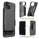 HLIPH13MINI - iPhone 13 mini Holster, Shell Holster Kickstand Case with Spring Belt Clip for Apple iPhone 13 mini – Black – by Cellet