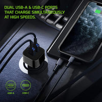 PC30WCBK - Dual USB Car Charger, Universal High Power 30 Watt Dual (USB A & USB C) Port Car Charger with Type C Cable Included Compatible to Compatible to iPhone 13 Pro, 13 Pro Max, 13 Mini, Samsung Galaxy Z Fold3, Z Flip3, S21 Ultra by Cellet - Black