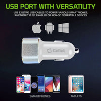 PC30WCWT - Dual USB Car Charger, Universal High Power 30 Watt Dual (USB A & USB C) Port Car Charger with Type C Cable Included Compatible to Compatible to iPhone 13 Pro, 13 Pro Max, 13 Mini, Samsung Galaxy Z Fold3, Z Flip3, S21 Ultra by Cellet - White
