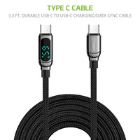 DCDCDISPBK - 60W Fast Charging USB-C Cable, 3.3 ft. USB-C to USB-C with Digital Display Cable