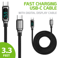DCDCDISPBK - 60W / 480Mbps Fast Charging USB-C Cable, 3.3 ft. USB-C to USB-C with Digital Display Cable