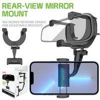PHMIR3 - Cellet Rear-view Mirror Mount, Universal Car Rear-view Mirror Mount with 360 Degree Rotating Cradle and Adjustable Brackets Compatible to iPhone 13 Pro Max, 13 Mini, Galaxy S22 Ultra, S22+ and more