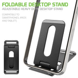 PH145 - Foldable Desktop Stand, Adjustable Heavy Duty Desktop Stand Compatible to Smartphones, iPads and Tablets