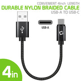 DCA4IN - Type C Cable, Cellet 4 In. Premium Nylon Braided Fast Charging Type C Cable